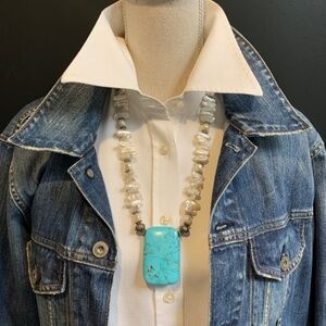 Hand Crafted Turquoise Stone on Mother of Pearl Necklace